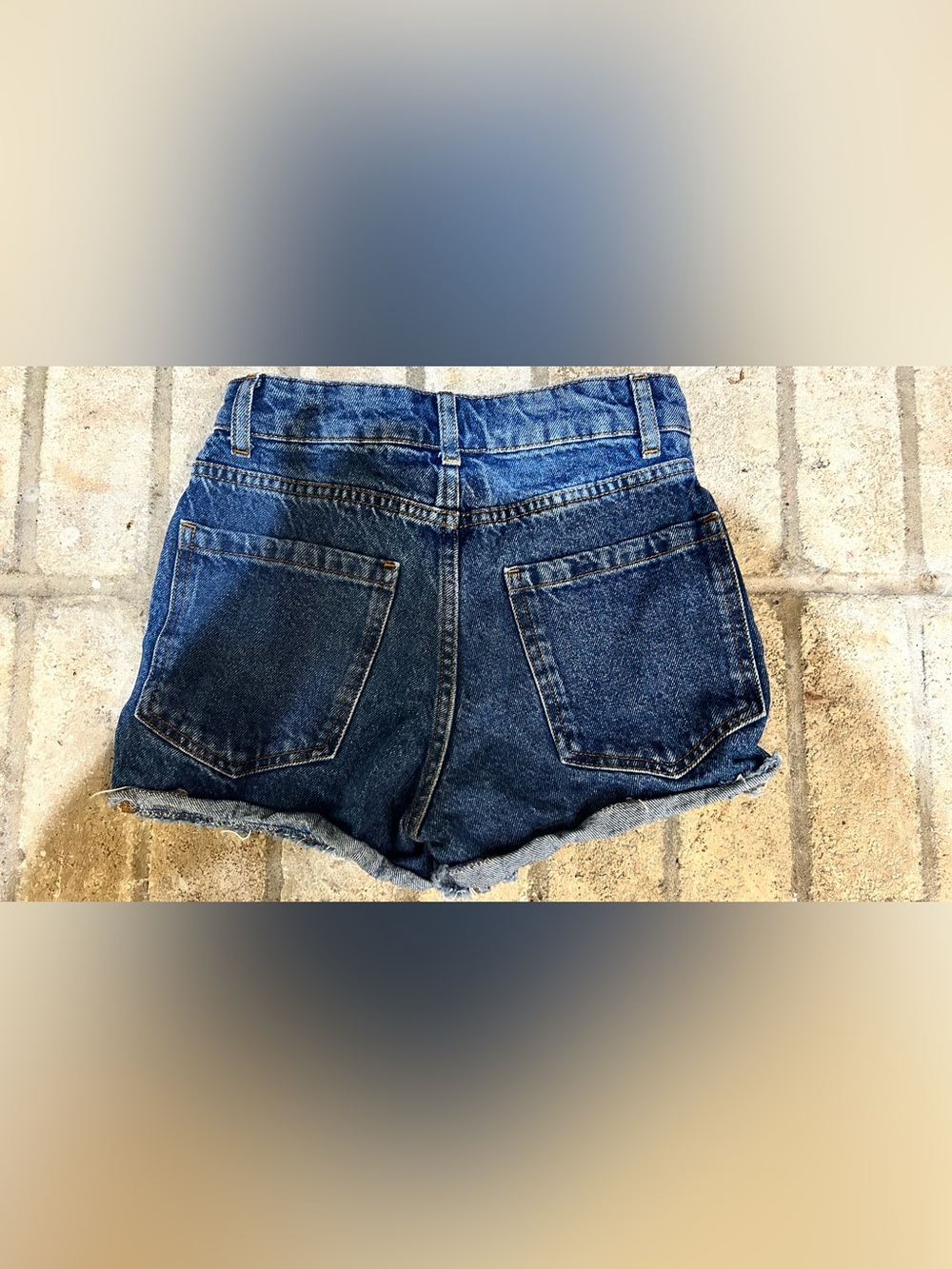 FARM Rio Blue Denim Shorts with Multicolor Crochet Squares EUC - Picture 3 of 3